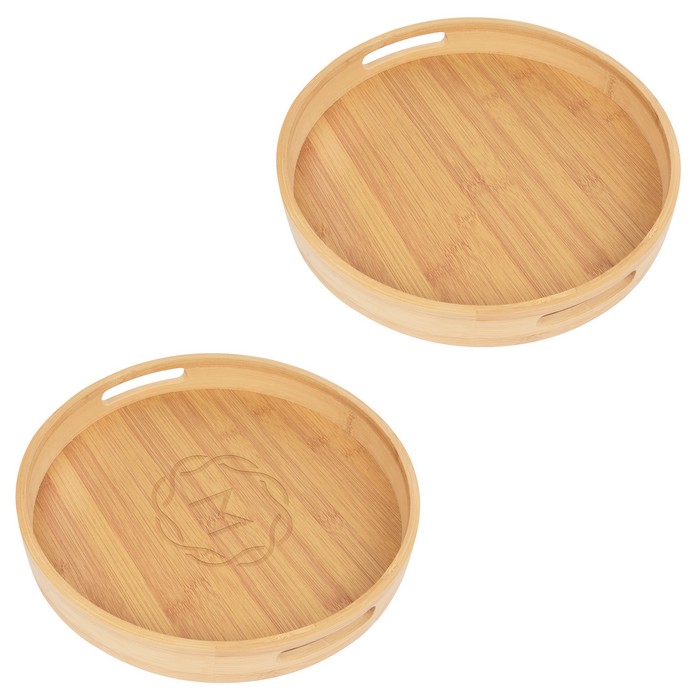 HH75038 Bamboo Serving Tray With Handles And Cu...